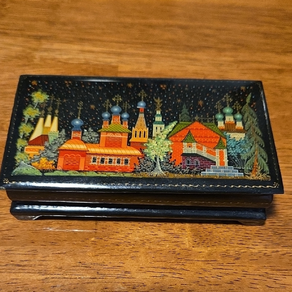 Vintage Russian Lacquer Box Palekh Miniature Trinket Box 1950s